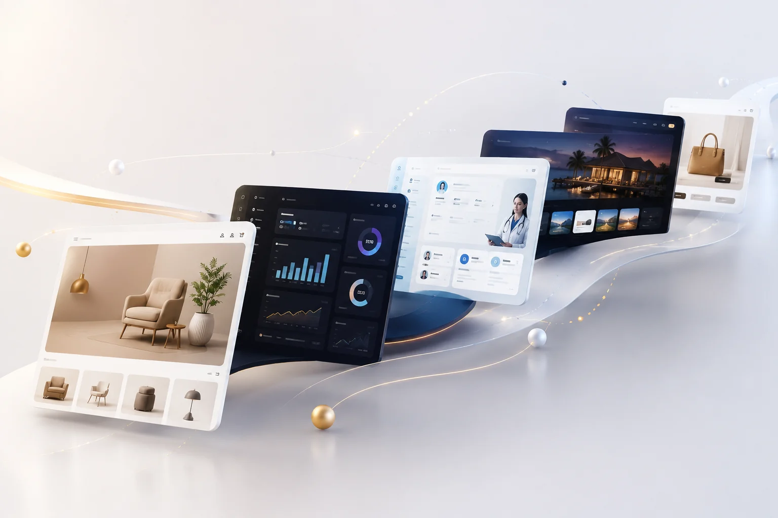 A collage of digital product interfaces and launch work from the Brevis portfolio